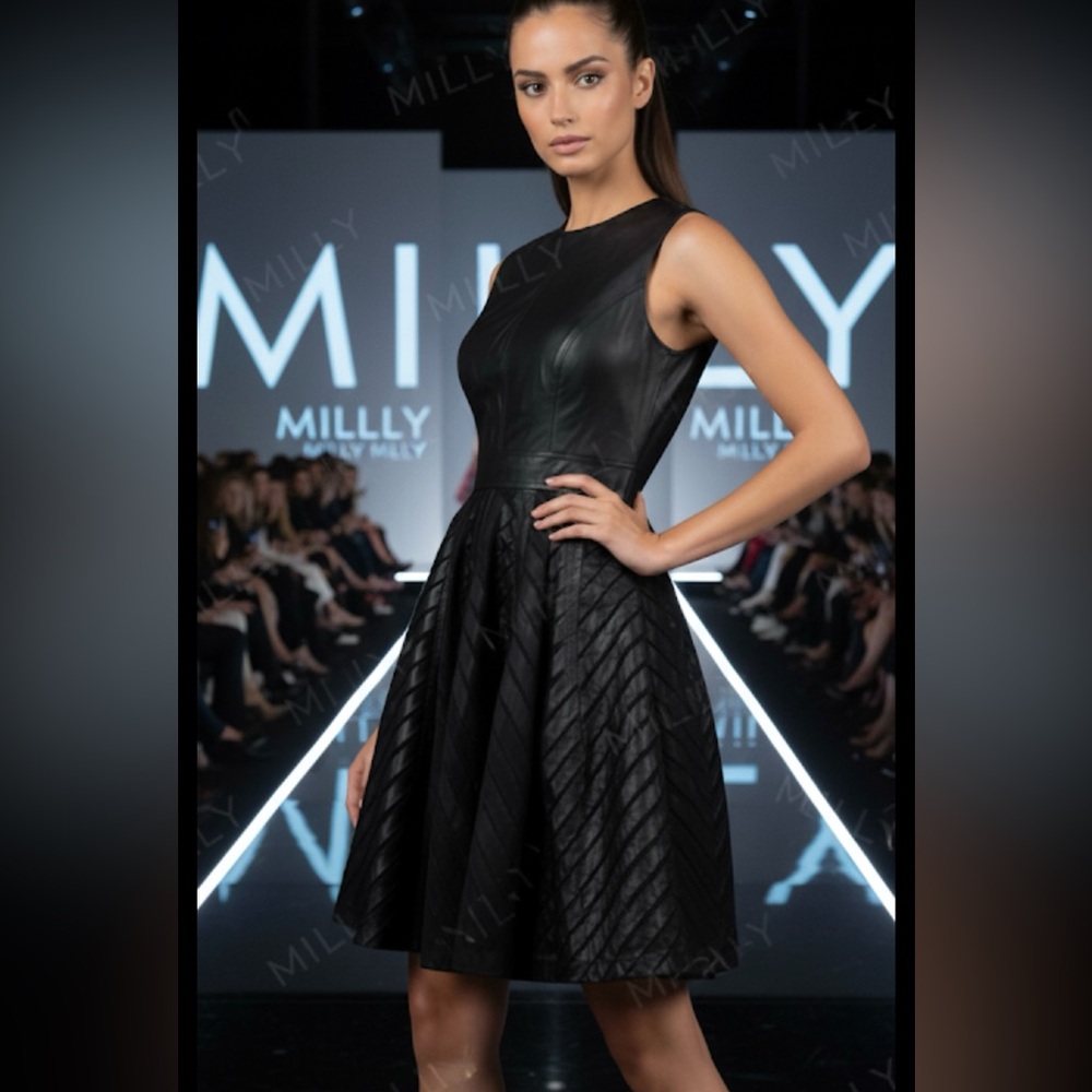 New with tags Authentic Milly designer genuine black leather cutout dress sz 6